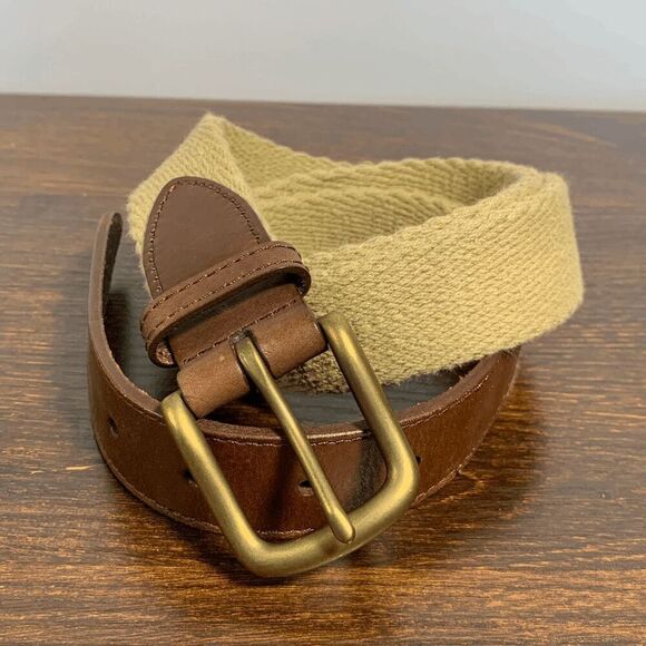 Brown Leather and Woven Canvas Belt - Picture 1 of 4